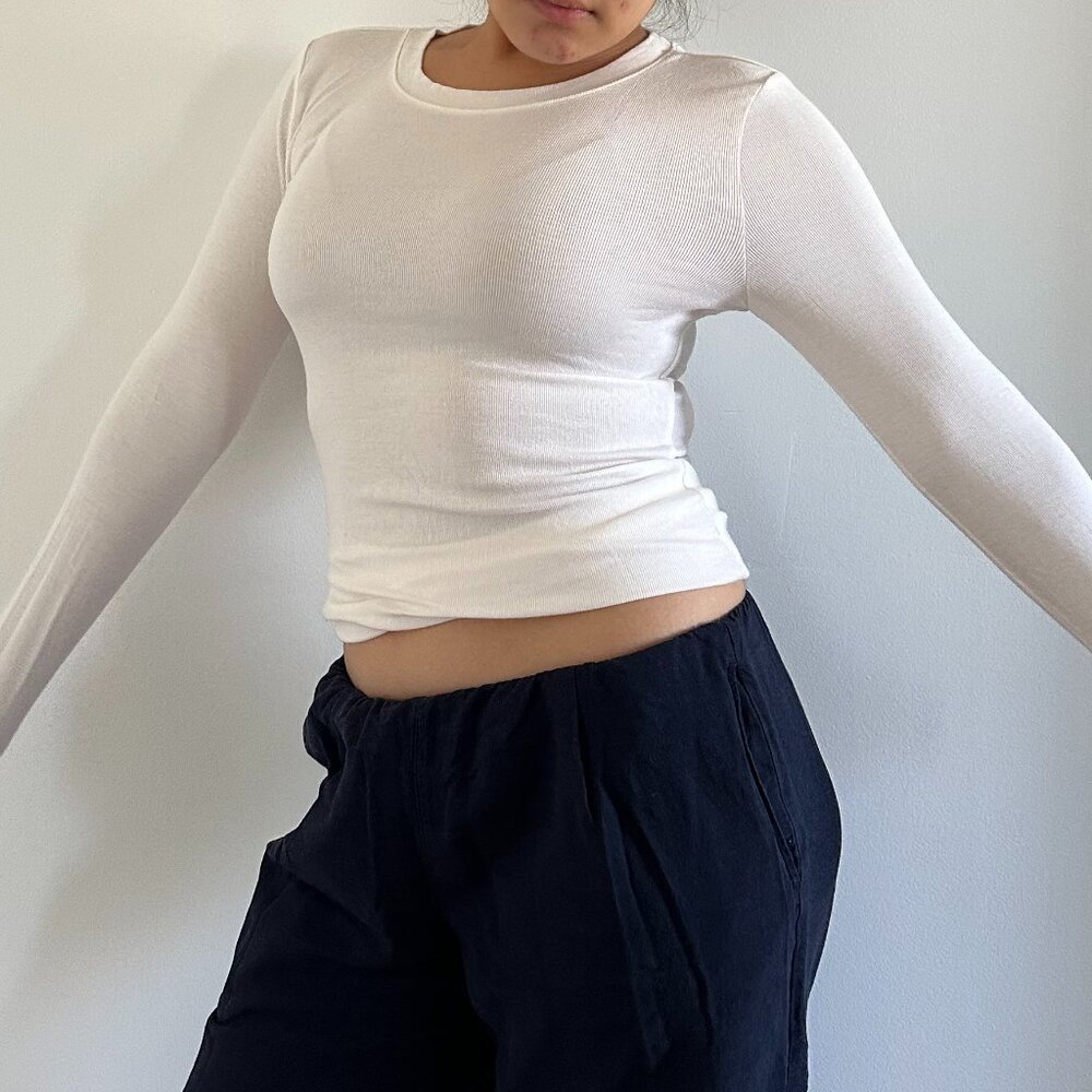 LOFT Cream Long Sleeve Top